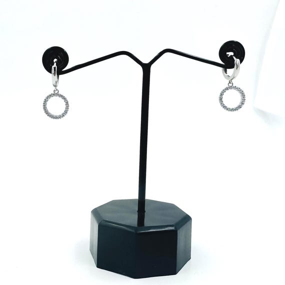 Sterling Silver Hoop Earrings with Sparkling CZ Circle Charms | Dainty Drop Earrings | Minimalist Silver Earrings for Women | Gift for Her