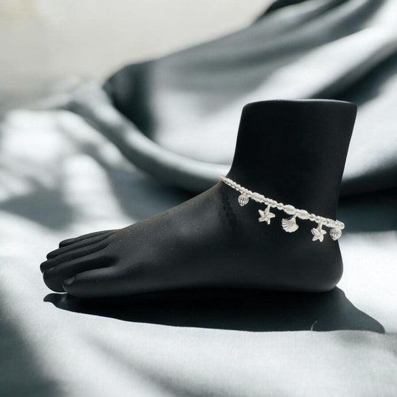 Antique Silver Oxidized Anklet - Vintage Boho Jewelry, Tribal Style Ankle Bracelet, Bohemian Foot Accessory