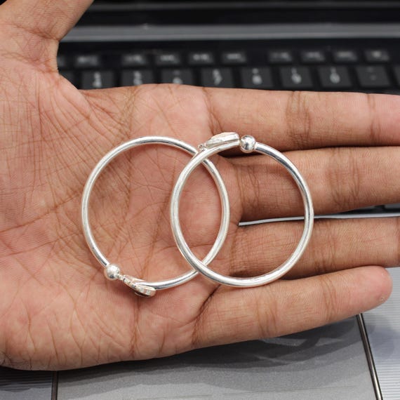 925 Sterling Silver Penguin Kids Bangles Pair, Cute Baby Girl Silver Kada, Handmade Toddler Bracelet, Adjustable Kids Jewelry, 4 cm