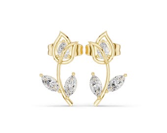 18K Gold Diamond Flower Stud Earrings | Fine Jewelry