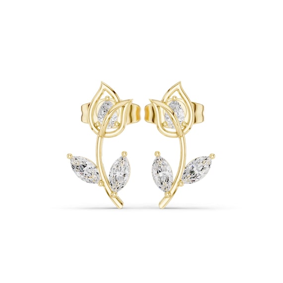 18K Gold Diamond Flower Stud Earrings | Fine Jewelry