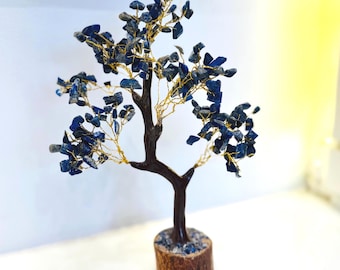 Handmade Amethyst Crystal Tree: Wire Bonsai Sculpture, Wooden Base