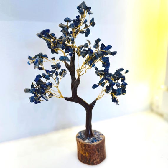 Handmade Amethyst Crystal Tree: Wire Bonsai Sculpture, Wooden Base