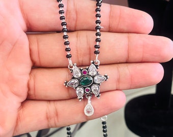Handmade Silver Cutstone Mangalsutra, Elegant Necklace for Special Occasions, Traditional Wedding Jewelry Gift