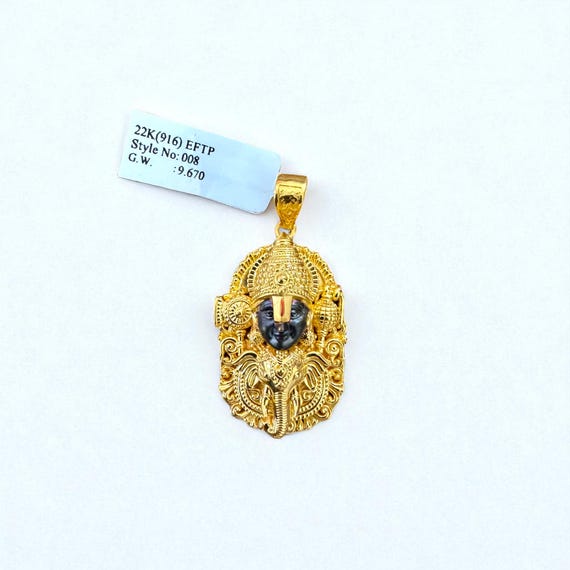 22k Gold Lord Venkateswara Pendant: South Indian Temple Jewelry