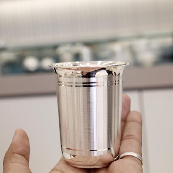 Pure Silver Tumbler, Handcrafted temple puja glass for ceremonies, Indian housewarming keepsake