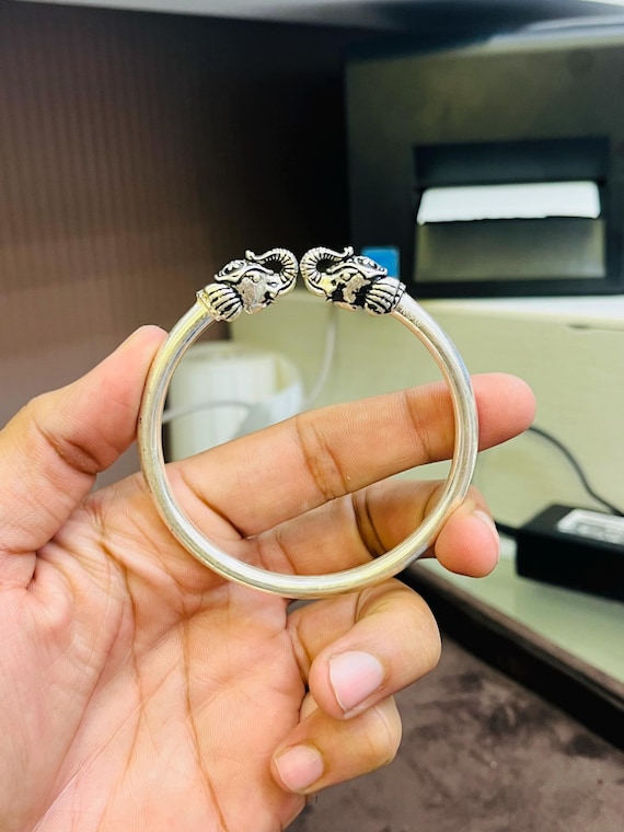 Oxidized Sterling Silver Elephant Head Bracelet - Handmade Men's Jewelry