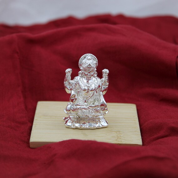 97% Pure Silver Lakshmi Idol, Handcrafted Hindu Goddess Statue, Pooja Decor, Diwali Gift