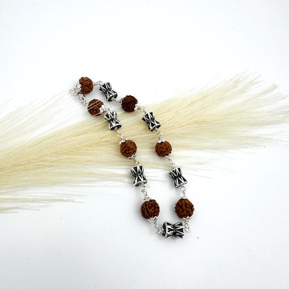 Sterling Silver Rudraksha Bracelet: Handmade Spiritual Meditation Jewelry