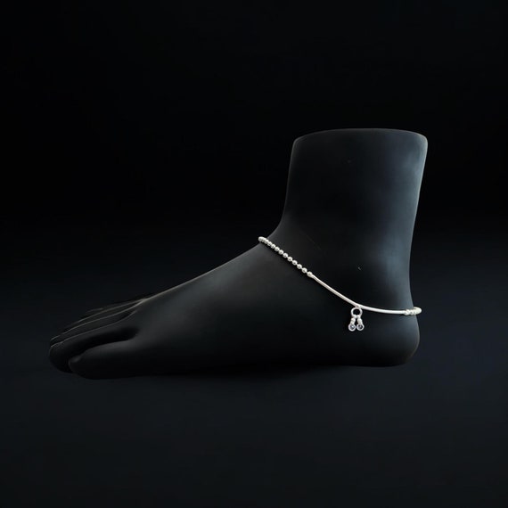 Minimalistic Sterling Silver Anklet with Sleek Tube Design & Dangling Charms - Perfect for Everyday Wear