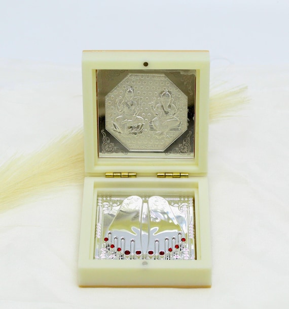 Silver Lakshmi Ganesh Statue, Shubh Laabh Charan Paduka (Diwali Decor)