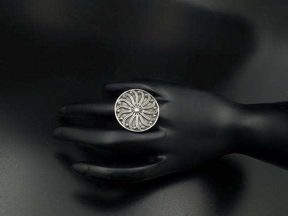 Oxidized Sterling Silver Adjustable Ring: Antique Handmade Jewelry