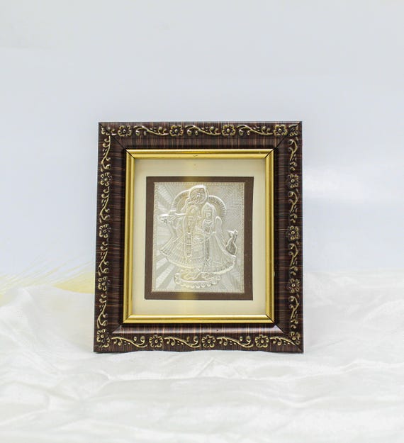 Radha Krishna Silver Frame - Spiritual Wall and Table Decor