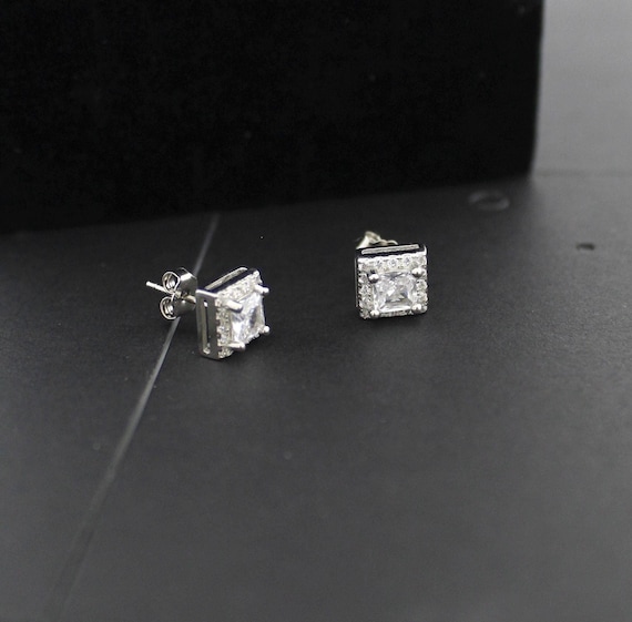 Sterling Silver Square Stud Earrings | Elegant Minimalist Jewelry with Cubic Zirconia & Hypoallergenic Design