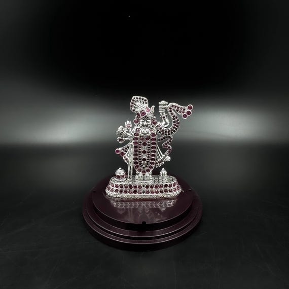 Silver Shreenathji Idol with Ruby Stones: Bal Gopal Murti for Home Temple