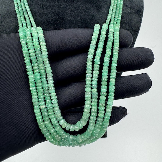 Handmade Natural Zambian Emerald Beaded Necklace • 4 Line Faceted Strand • Genuine Green Gemstone Jewelry Gift for Her