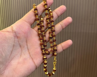 22K Gold Rudraksha Chain Necklace | Handcrafted Hindu Spiritual Beads for Men & Women | Authentic Hallmarked Rudraksh Mala
