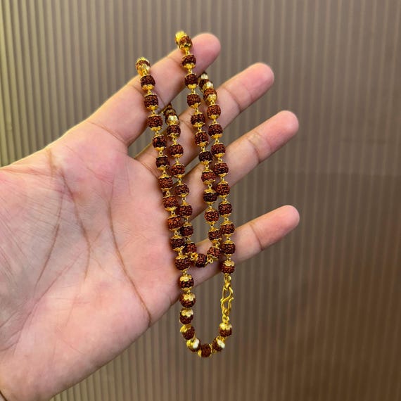 22K Gold Rudraksha Chain Necklace | Handcrafted Hindu Spiritual Beads for Men & Women | Authentic Hallmarked Rudraksh Mala