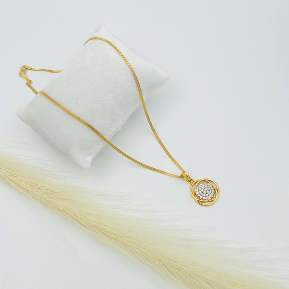 22K Gold Pendant: Minimalist Round CZ Stone Jewelry Gift