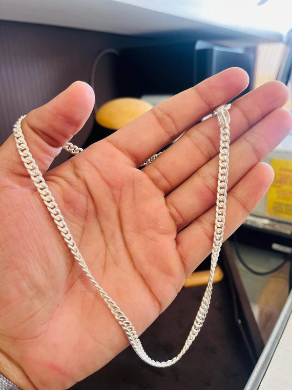 Mens 925 Sterling Silver Chain: Sleek Everyday Necklace, 18 Inches