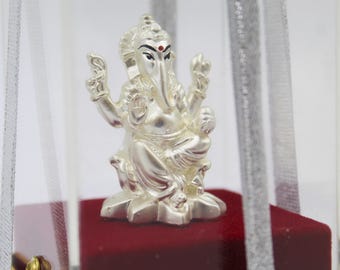 Silver Layer Lord Ganesha Idol: Wax Base Temple Statue