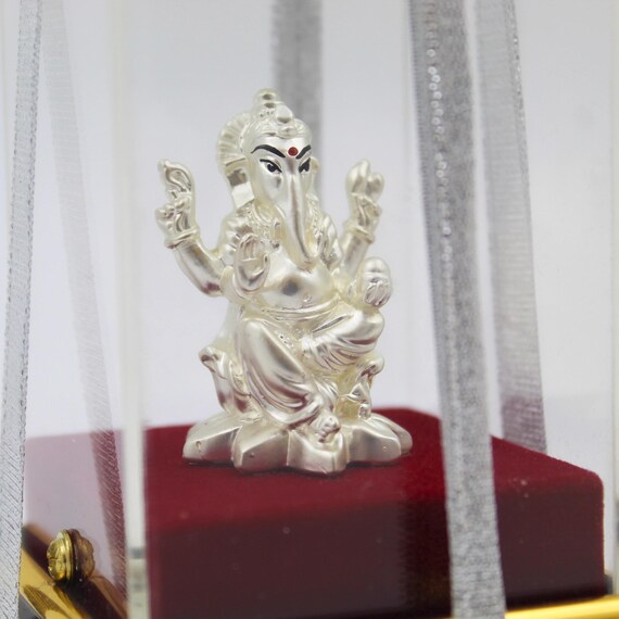 Silver Layer Lord Ganesha Idol: Wax Base Temple Statue