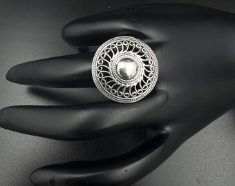 Oxidized Sterling Silver Adjustable Ring: Handmade Antique Style