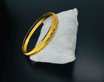 22K Gold Men’s Kada Bracelet – Elegant Traditional Textured Geometric Pattern Bangle Jewelry Gift