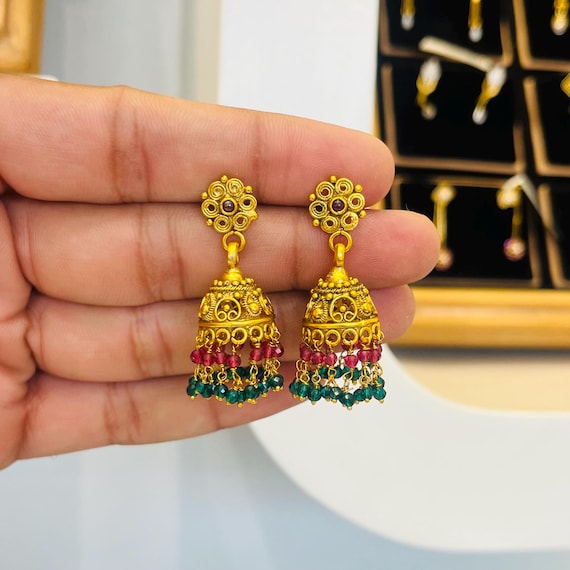 Gold-Plated Sterling Silver Jhumka Earrings: Traditional Indian Jewelry