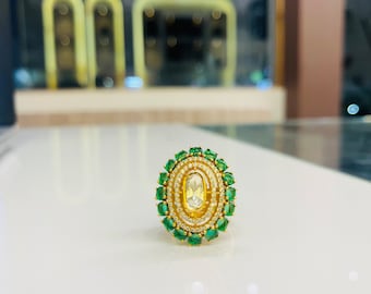 Handcrafted 925 Silver Adjustable Polki Ring - Unique Statement Jewelry