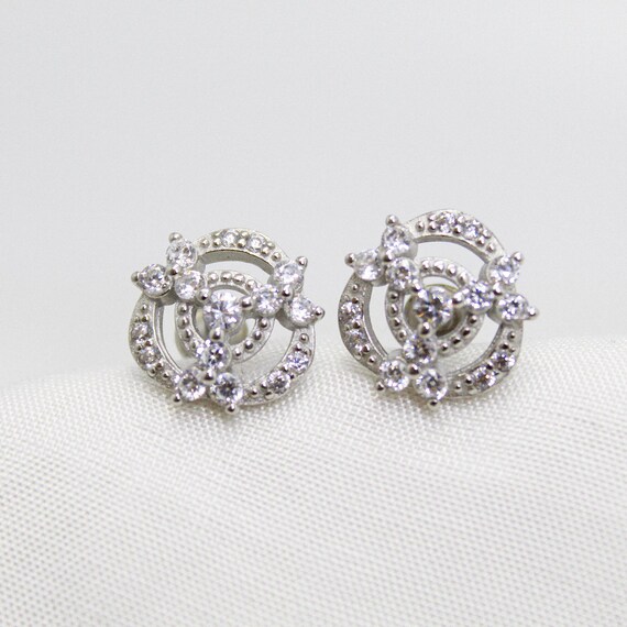 Crystal Swirl Stud Earrings for Women, Silver Tone Round Sparkling Studs