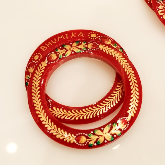 Personalized Hand-Painted Red Bangle, Custom Name, Indian Bridal Jewelry (Plastic)