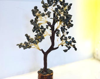 Handmade Amethyst Crystal Tree: Wire Bonsai Sculpture, Wooden Base