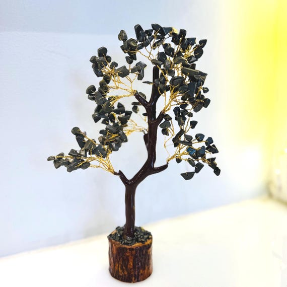 Handmade Amethyst Crystal Tree: Wire Bonsai Sculpture, Wooden Base