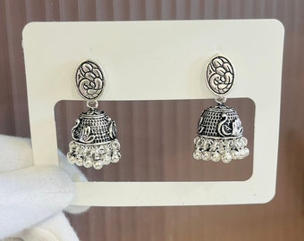 Boho Chic Silver Oxidized Jhumka Earrings - Handcrafted Statement Jewelry