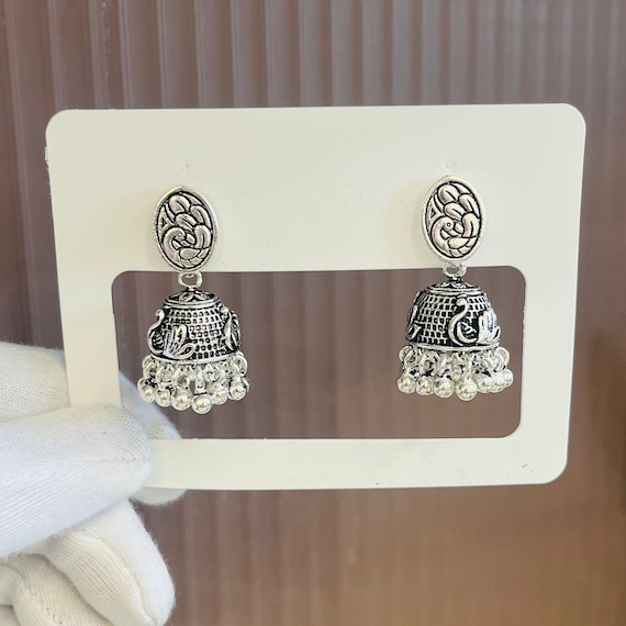Boho Chic Silver Oxidized Jhumka Earrings - Handcrafted Statement Jewelry