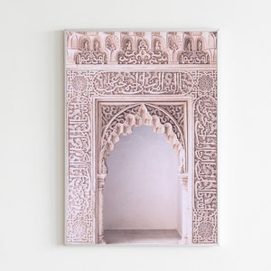 Blush Rose Marocain Arche Porte Imprimer Architecture Mosaïque Maroc Marrakech Porte de la Mosquée, Voyage affiche physique