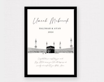 Póster monocromático moderno con impresión islámica personalizada de Umrah Mubarak, regalo islámico para musulmanes