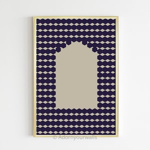 Geometric Abstract Wall Art Print Prayer Mat Beige Dark Navy Minimalist Modern Scandi Poster