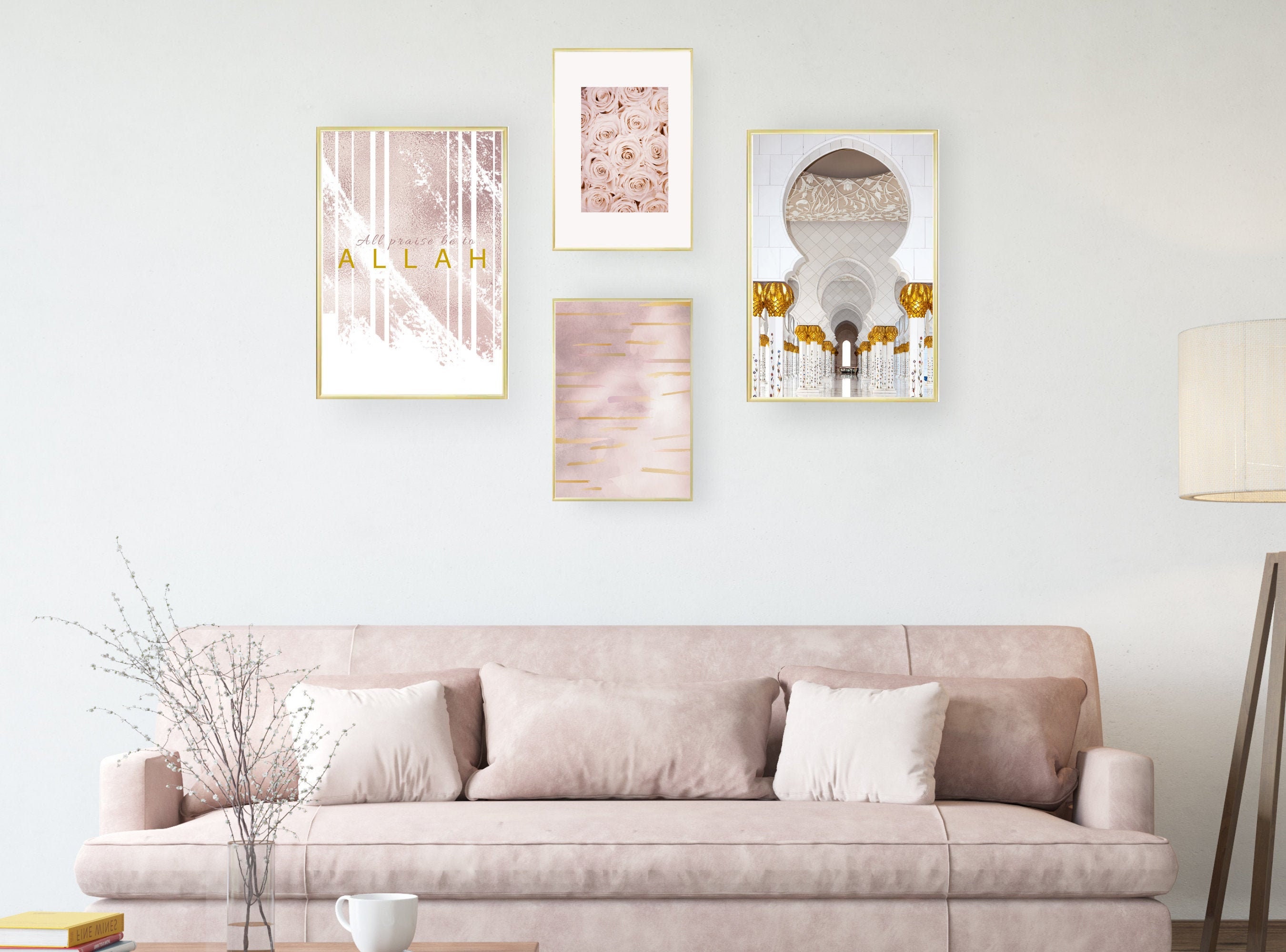 Set of Pink and Gold Islamic Wall Art Prints Praise Be to Etsy UK