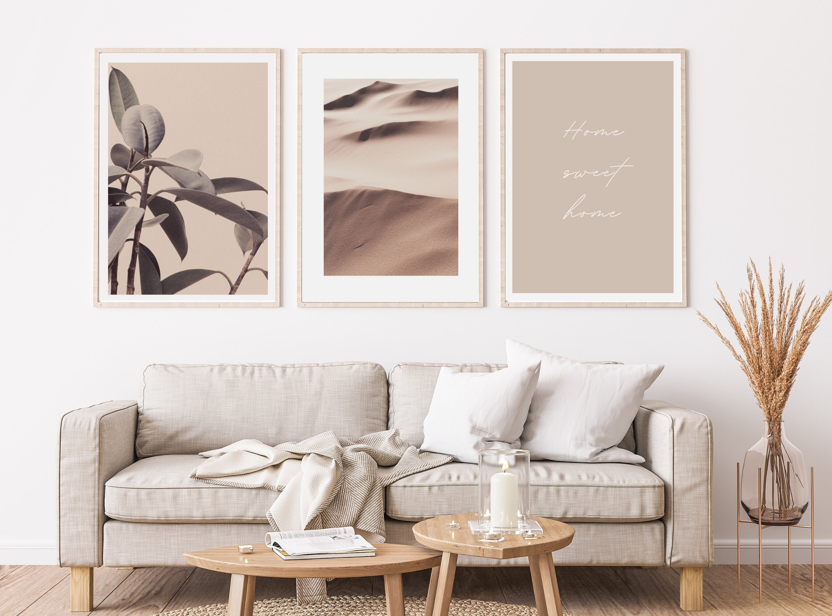 Set of 3 Neutral Beige Wall Art Prints, Home Sweet Home Quote ...