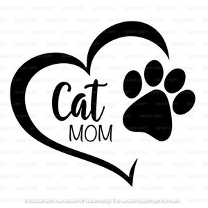 Chat maman SVG, Coeur SVG, Paw Print SVG, Cricut, Silhouette Fichier numérique
