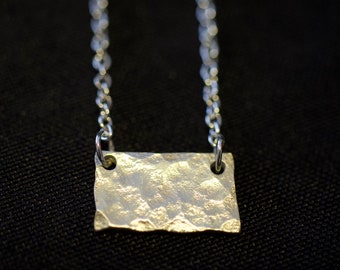 Hammered rectangle silver necklace