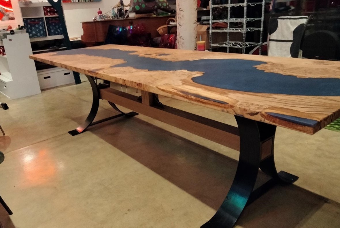 Epoxy Resin and Live Edge Wood Dining Table. 8 Seater. - Etsy