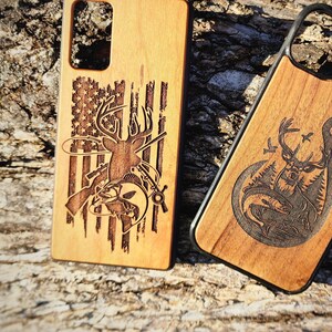 Jagd Handyhülle Angeln Samsung Galaxy S21 S22 Ultra FE+ Plus Holz Handyhülle Deer Fishhook Handytasche Flag