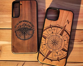 Not All Who Wander Case for Samsung Galaxy S21 S22 S23 Real Wood Phone Case Compass