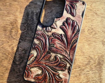 Leather Scrollwork Pattern iPhone Embossed Real Leather iPhone Case Greek Acanthus French Arabesque Baroque