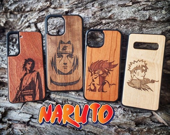 NARUTO Anime, iPhone Wood Phone Case 14, 13, 12, Engraved Phone Cover, Pro Max Mini Plus