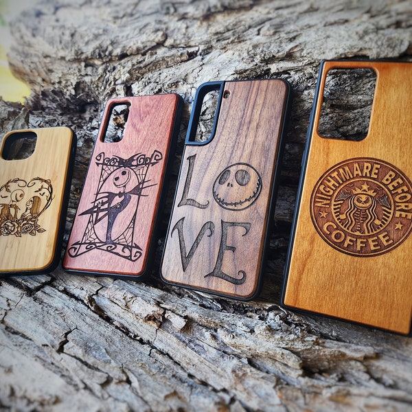 Wood Phone Case - Nightmare Before Christmas Phone Case - For Samsung Galaxy S23 & S24 Plus + FE Ultra - Personalized Phone Case