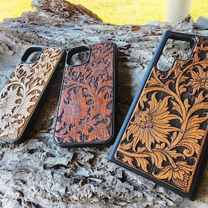 Baroque Phone Case Samsung Galaxy S21 S22 Ultra FE + Plus Real Wood Phone Case Tooling Cute Phone Case Tooled